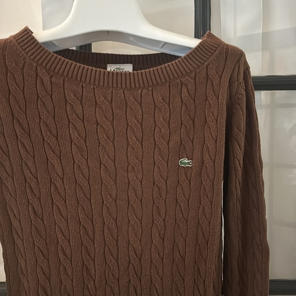 Lacoste Women's Brown Cable Knit cotton Sweater (42) - Picture 2 of 4